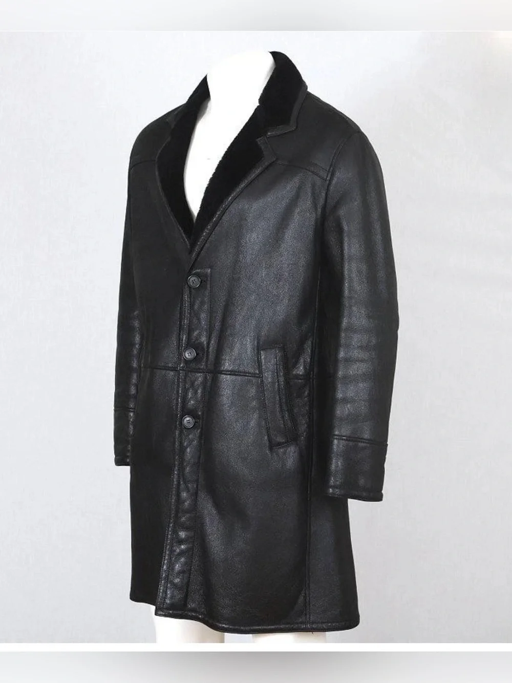 Prada Black Shearling Leather winter business casual Coat XL